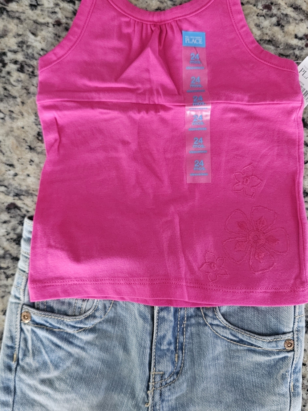 The Children's Place Bright Pink Tank Top with Floral Embroidery